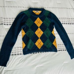 American Eagle Outfitters Argyle Sweater - Green and Yellow